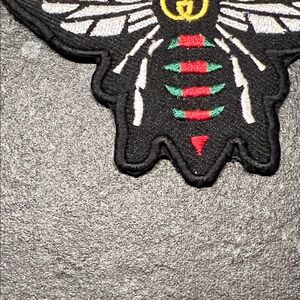 Embroidered Iron-On Patch – Green & Red Stripe – Luxury Fashion Accent Bee